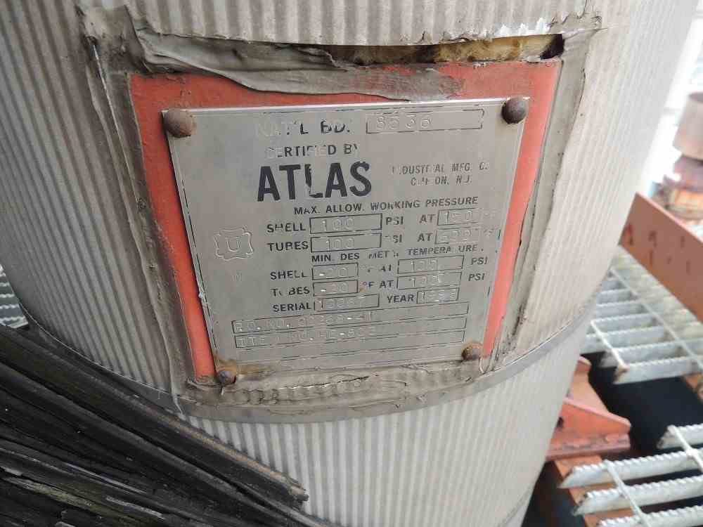 150 Sq Ft Atlas Industrial Stainless Steel Shell & Tube Heat Exchanger 16222 New Used and