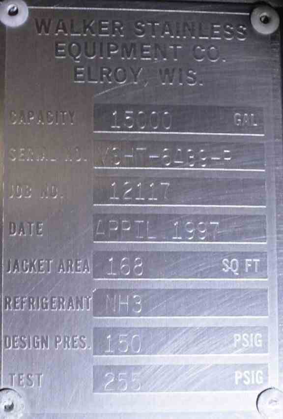 15000 Gal Walker Stainless Equipment Co. Inc. 316L Stainless Stee Silo