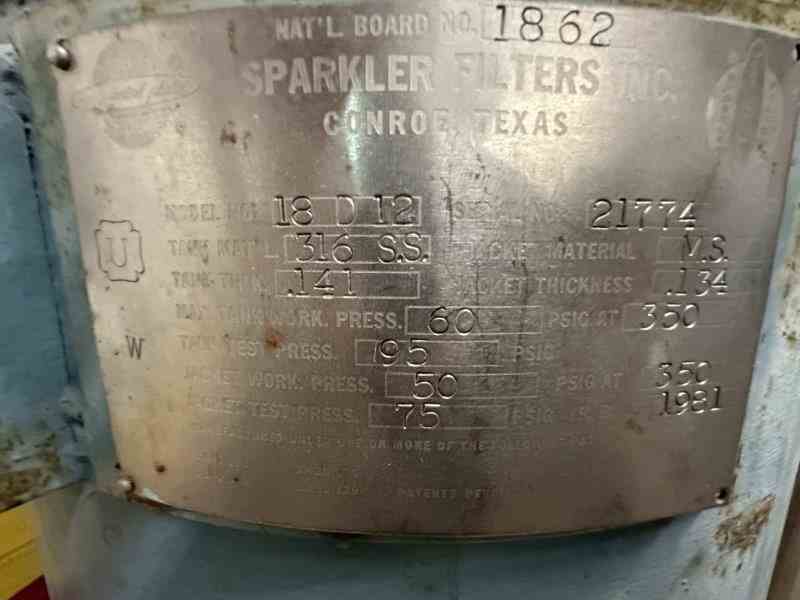 0 Sq Ft Sparkler 18D12 Stainless Steel Pressure Leaf Filter