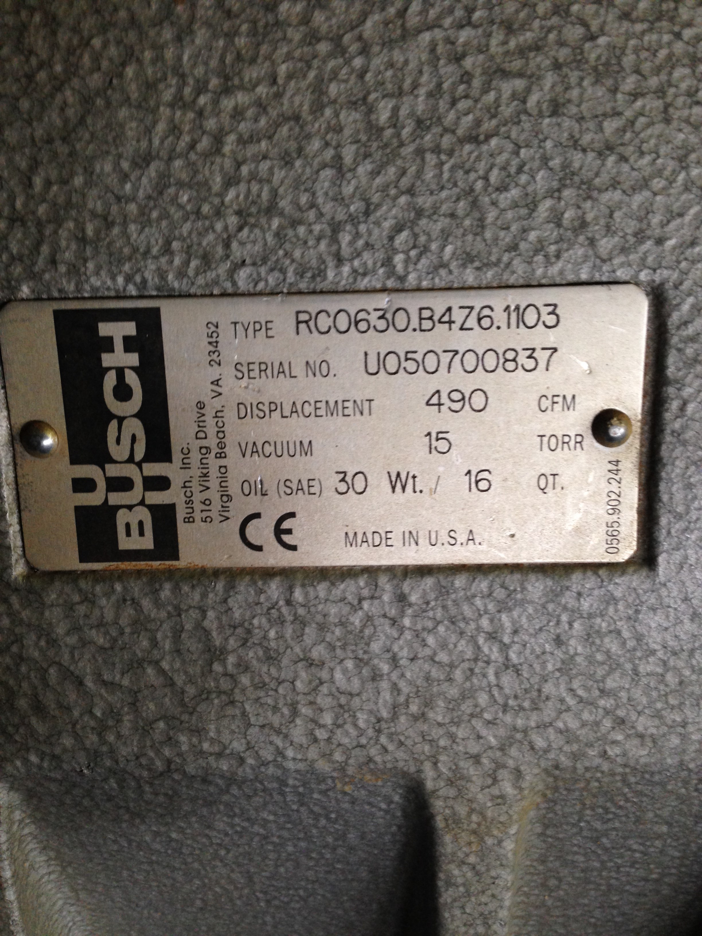 490 CFM Busch R5630 Vacuum Pump 9522 New Used and Surplus