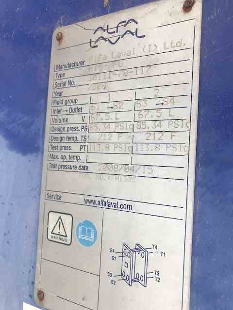126 Sq Ft Alfa Laval  Stainless Steel Plate Heat Exchanger